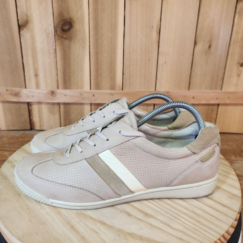 Ecco Retro Sneakers Mens 7.5 41 Beige Leather Casual Comfort Low Top Shoes